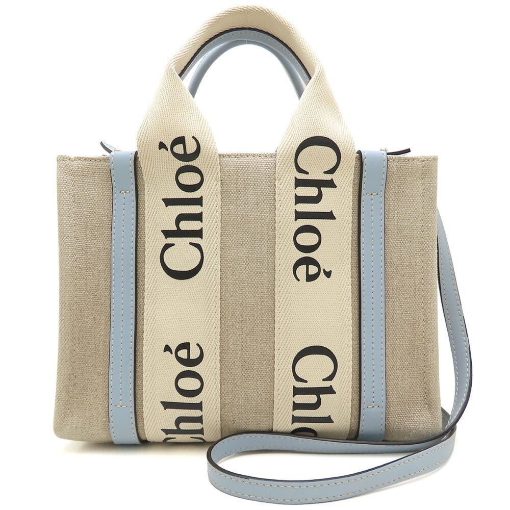 Chloe Woody Small Tote CHC22AS397I2691J Handbag Linen x Calfskin White Light ...